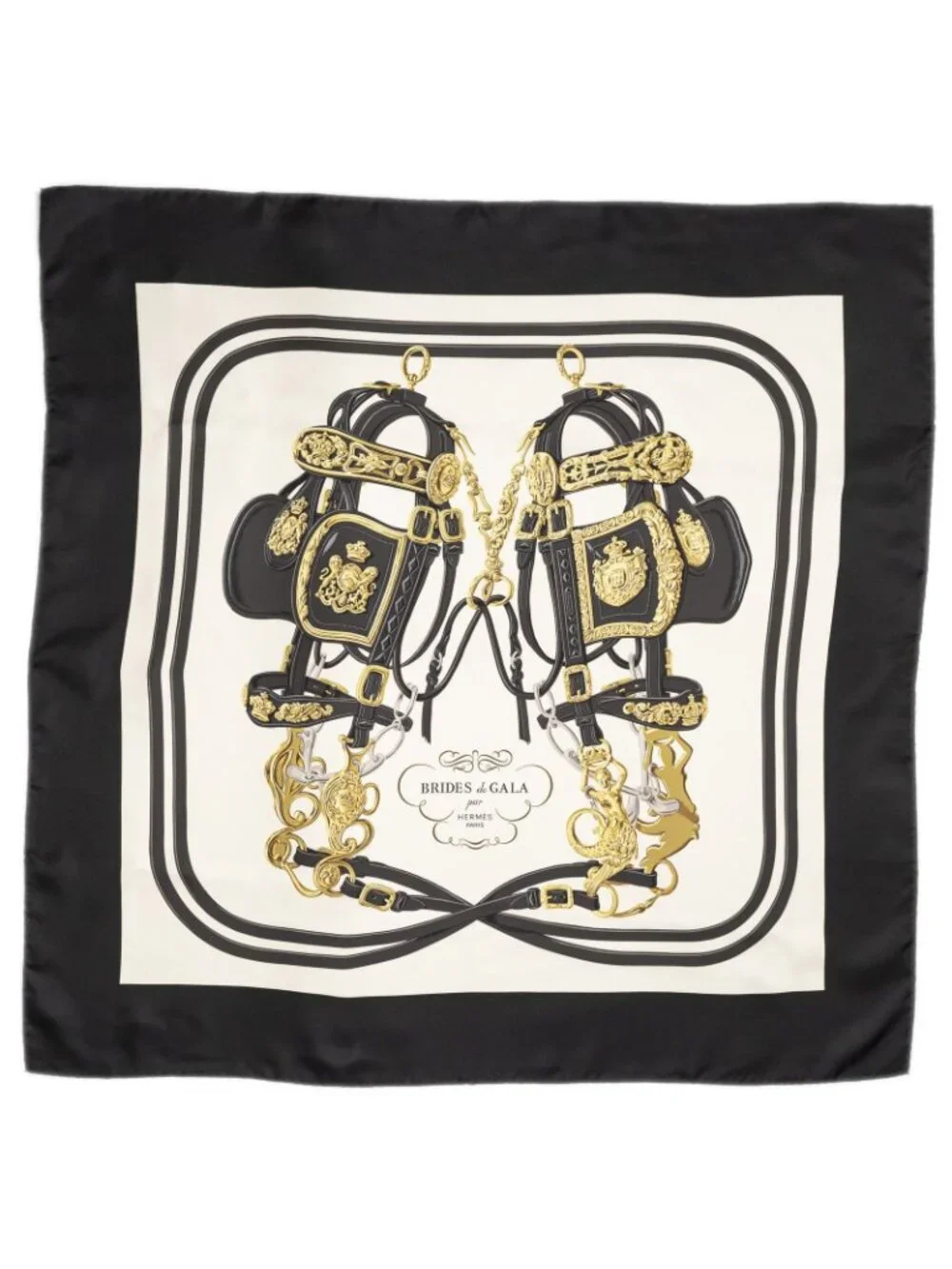 Hermes Scarf Black Ivory Twill Silk